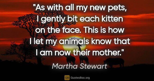 Martha Stewart quote: "As with all my new pets, I gently bit each kitten on the face...."