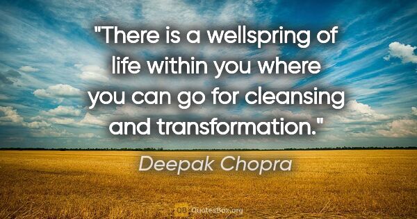 Deepak Chopra quote: "There is a wellspring of life within you where you can go for..."