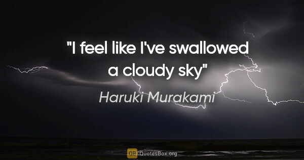 Haruki Murakami quote: "I feel like I've swallowed a cloudy sky"