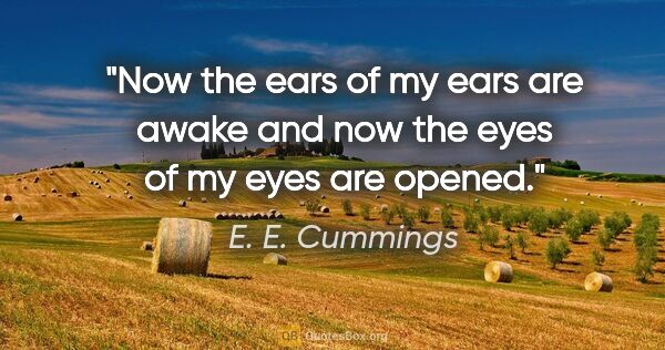 E. E. Cummings quote: "Now the ears of my ears are awake and now the eyes of my eyes..."