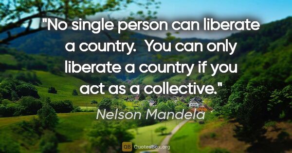 Nelson Mandela quote: "No single person can liberate a country.  You can only..."