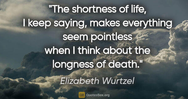 Elizabeth Wurtzel quote: "The shortness of life, I keep saying, makes everything seem..."
