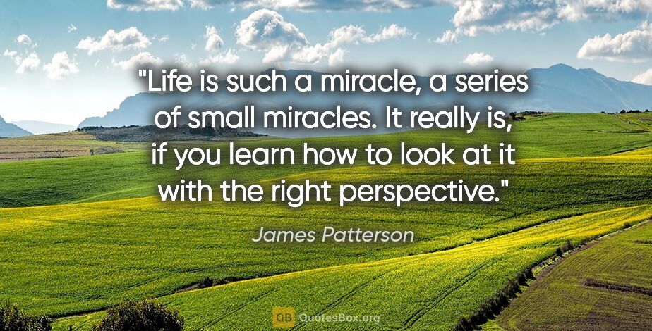 James Patterson quote: "Life is such a miracle, a series of small miracles. It really..."