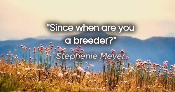 Stephenie Meyer quote: "Since when are you a breeder?"
