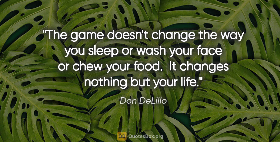 Don DeLillo quote: "The game doesn't change the way you sleep or wash your face or..."