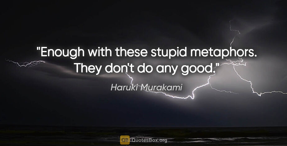 Haruki Murakami quote: "Enough with these stupid metaphors. They don't do any good."