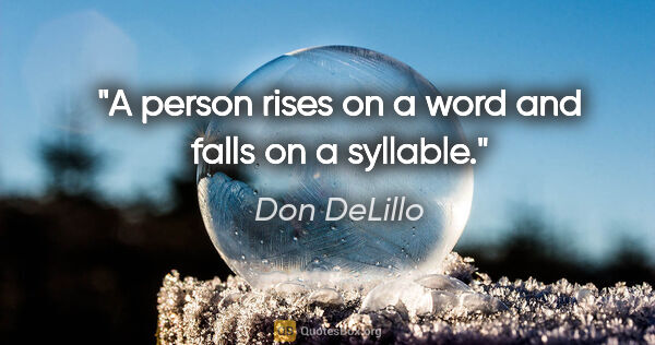 Don DeLillo quote: "A person rises on a word and falls on a syllable."