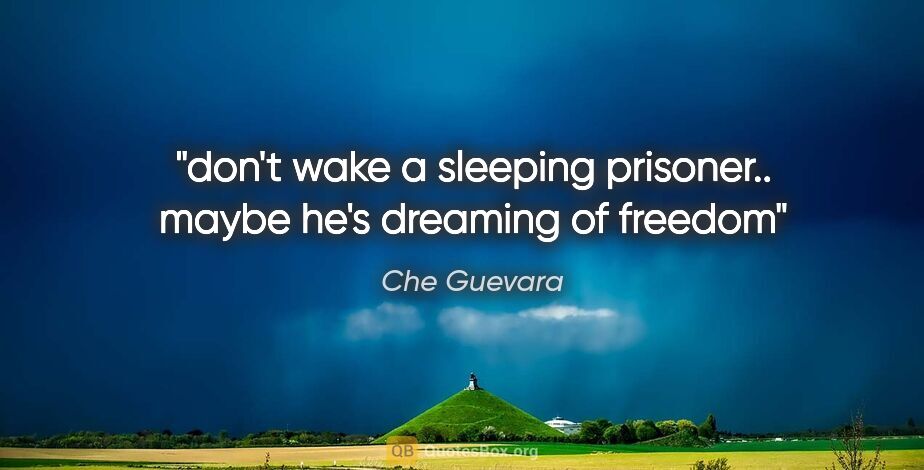 Che Guevara quote: "don't wake a sleeping prisoner.. maybe he's dreaming of freedom"