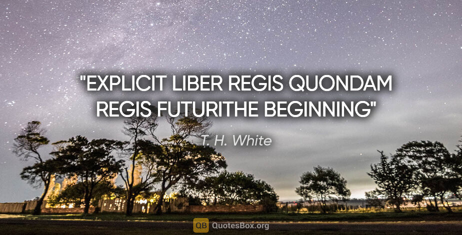 T. H. White quote: "EXPLICIT LIBER REGIS QUONDAM REGIS FUTURITHE BEGINNING"