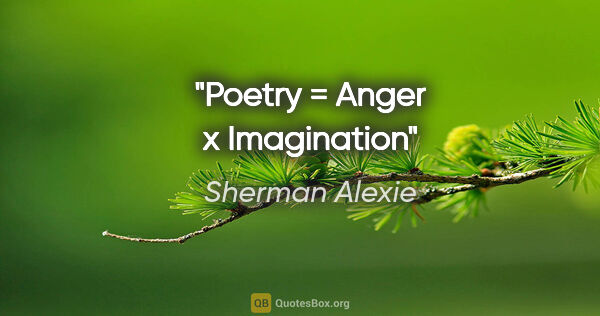 Sherman Alexie quote: "Poetry = Anger x Imagination"