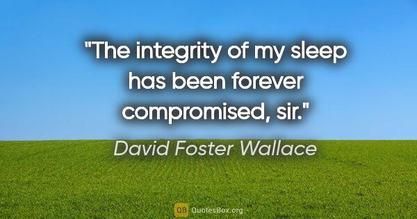 David Foster Wallace quote: "The integrity of my sleep has been forever compromised, sir."