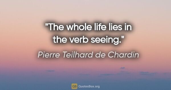 Pierre Teilhard de Chardin quote: "The whole life lies in the verb seeing."