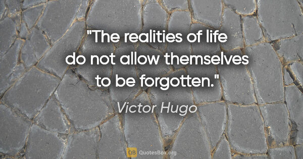 Victor Hugo quote: "The realities of life do not allow themselves to be forgotten."