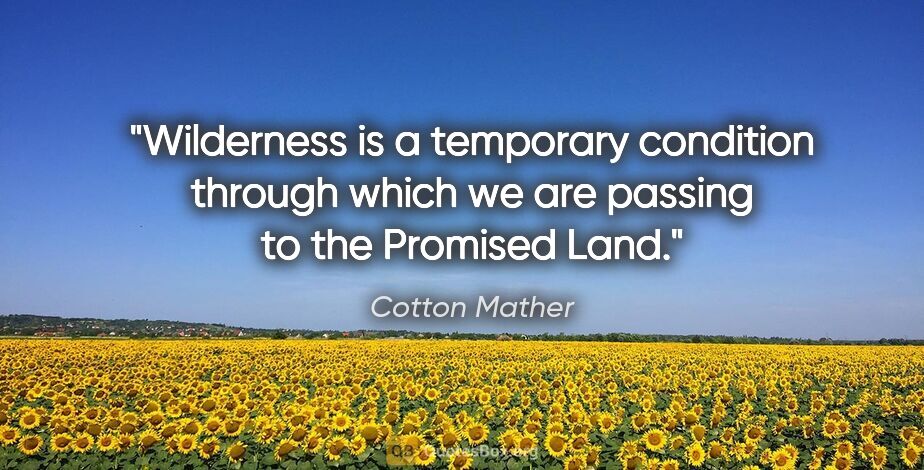 Cotton Mather quote: "Wilderness is a temporary condition through which we are..."