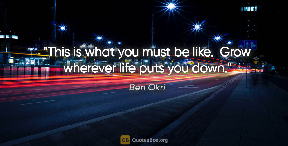 Ben Okri quote: "This is what you must be like.  Grow wherever life puts you down."