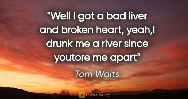 Tom Waits quote: "Well I got a bad liver and broken heart, yeah,I drunk me a..."