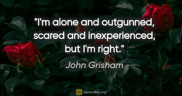 John Grisham quote: "I'm alone and outgunned, scared and inexperienced, but I'm right."