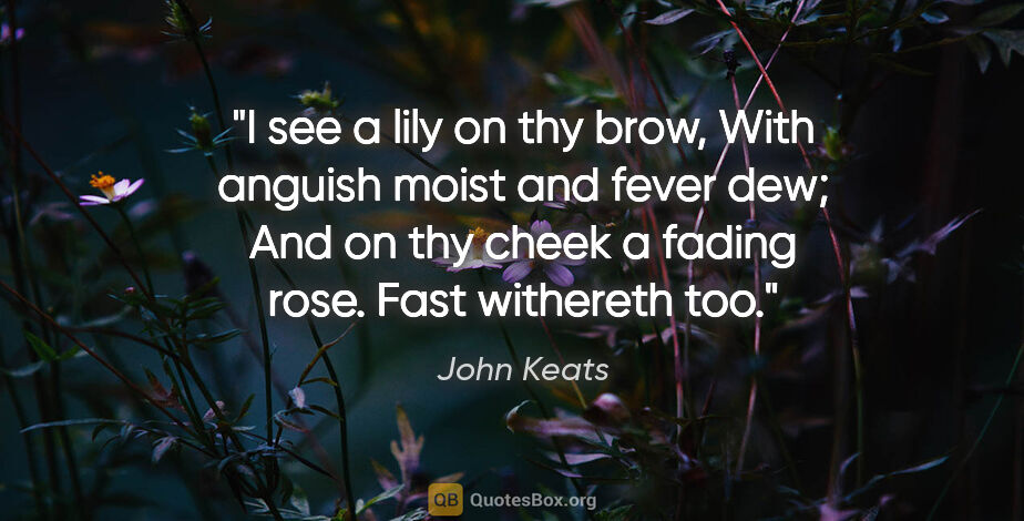 John Keats quote: "I see a lily on thy brow, With anguish moist and fever dew;..."