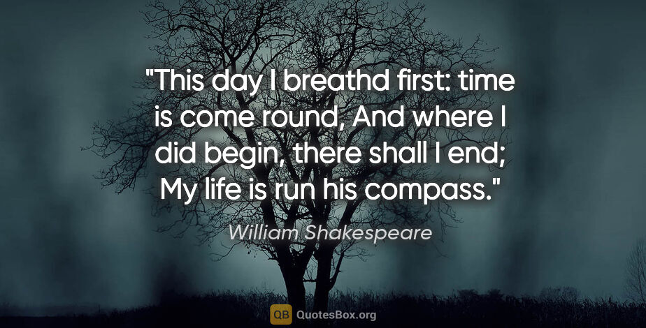 William Shakespeare quote: "This day I breathd first: time is come round, And where I did..."