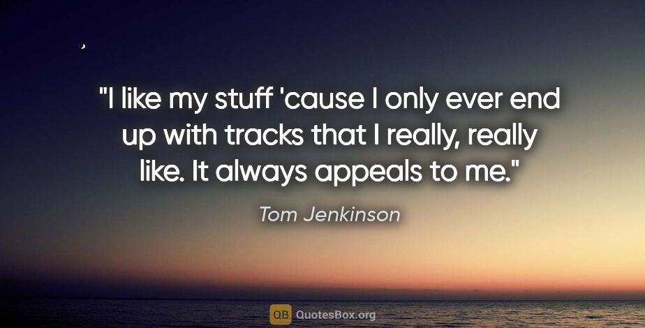 Tom Jenkinson quote: "I like my stuff 'cause I only ever end up with tracks that I..."