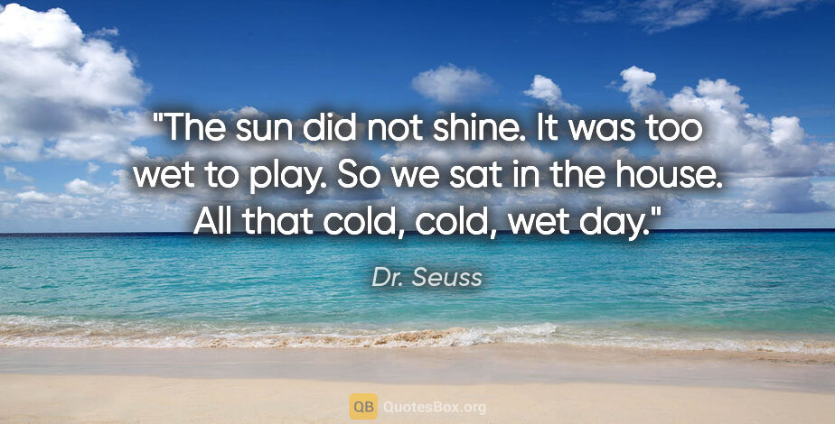 Dr. Seuss quote: "The sun did not shine. It was too wet to play. So we sat in..."
