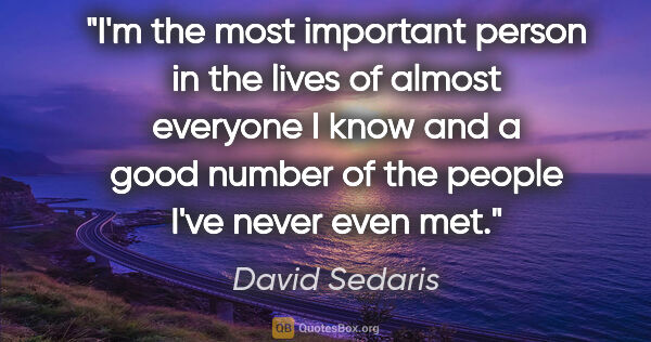 David Sedaris quote: "I'm the most important person in the lives of almost everyone..."