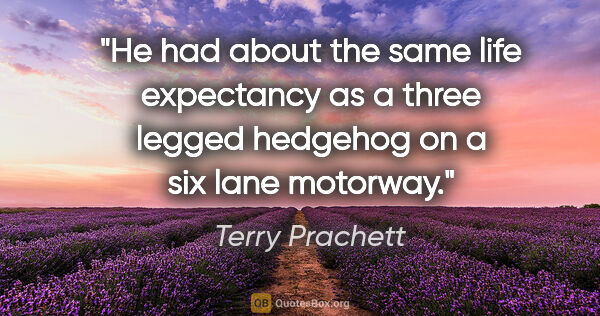 Terry Prachett quote: "He had about the same life expectancy as a three legged..."