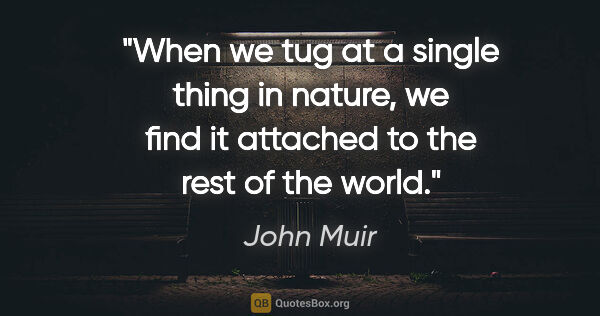 John Muir quote: "When we tug at a single thing in nature, we find it attached..."