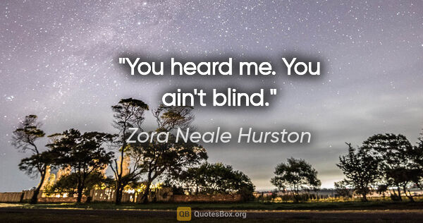 Zora Neale Hurston quote: "You heard me. You ain't blind."