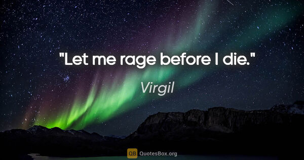 Virgil quote: "Let me rage before I die."
