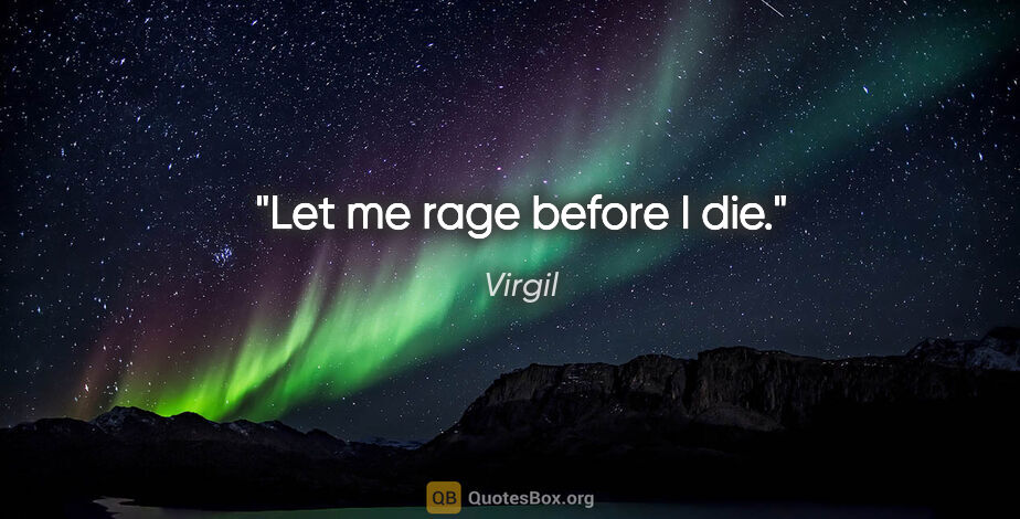 Virgil quote: "Let me rage before I die."