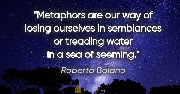 Roberto Bolano quote: "Metaphors are our way of losing ourselves in semblances or..."