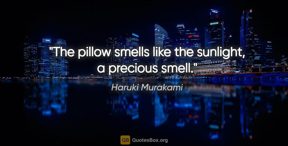 Haruki Murakami quote: "The pillow smells like the sunlight, a precious smell."