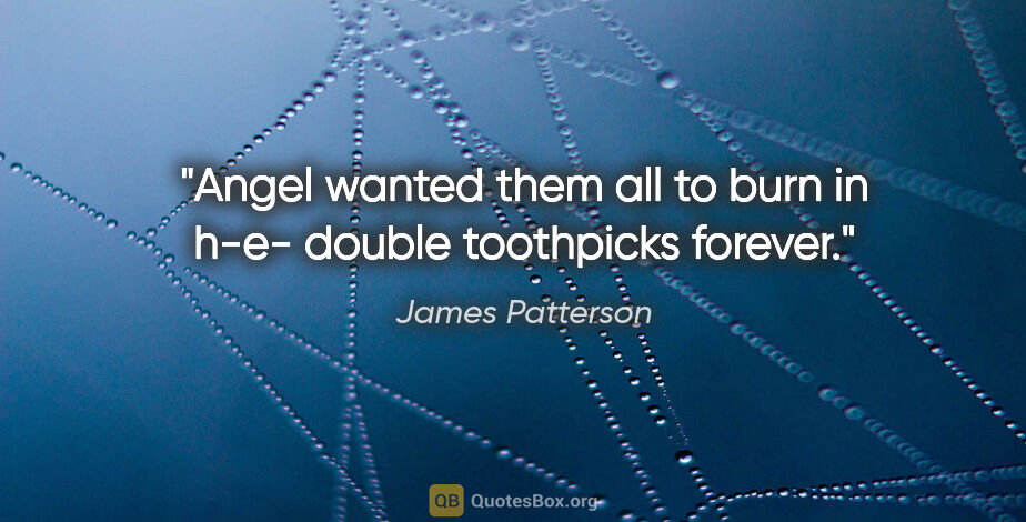 James Patterson quote: "Angel wanted them all to burn in h-e- double toothpicks forever."