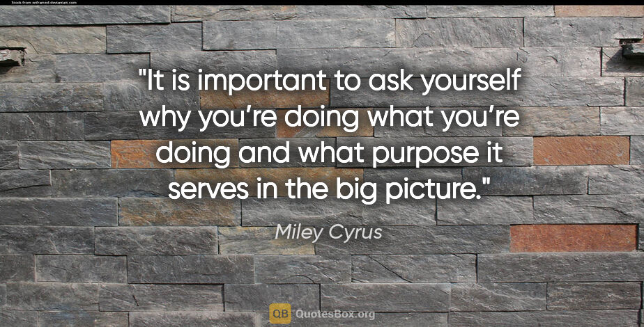 Miley Cyrus quote: "It is important to ask yourself why you’re doing what you’re..."