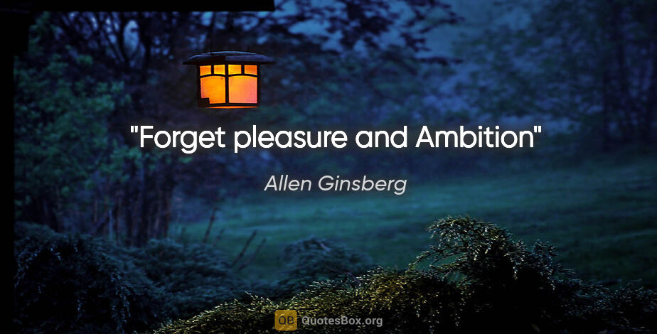 Allen Ginsberg quote: "Forget pleasure and Ambition"