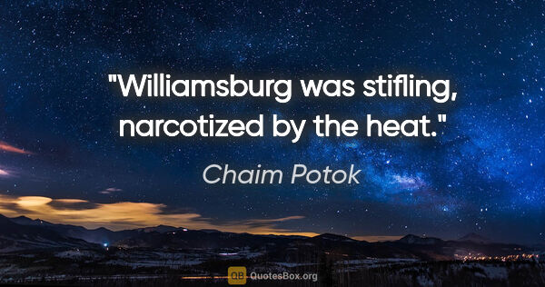 Chaim Potok quote: "Williamsburg was stifling, narcotized by the heat."