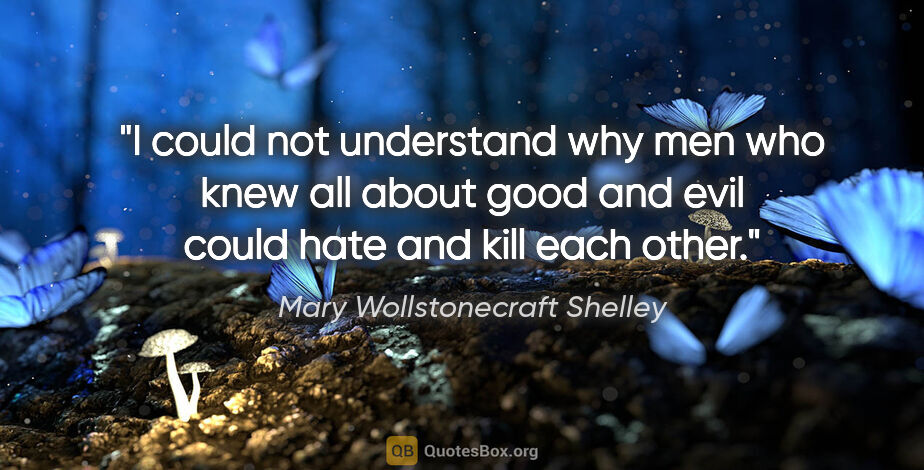 Mary Wollstonecraft Shelley quote: "I could not understand why men who knew all about good and..."