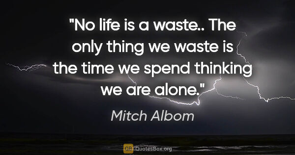 Mitch Albom quote: "No life is a waste.. The only thing we waste is the time we..."