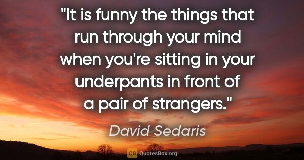 David Sedaris quote: "It is funny the things that run through your mind when you're..."