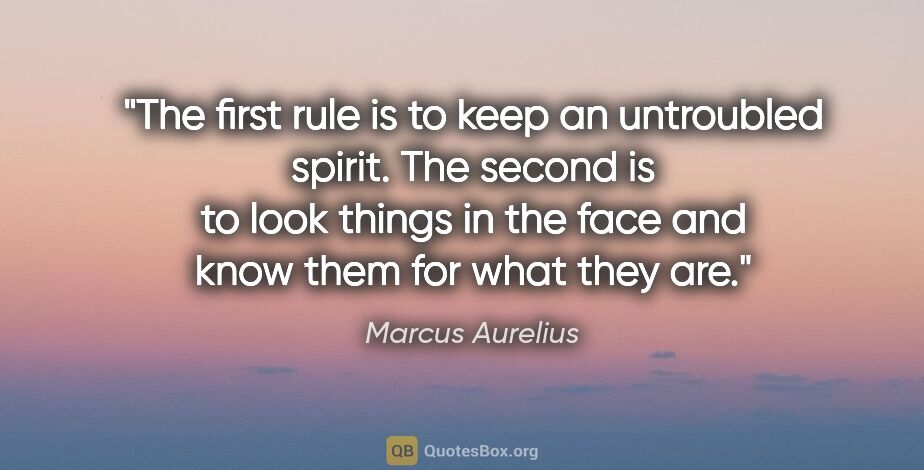 Marcus Aurelius quote: "The first rule is to keep an untroubled spirit. The second is..."