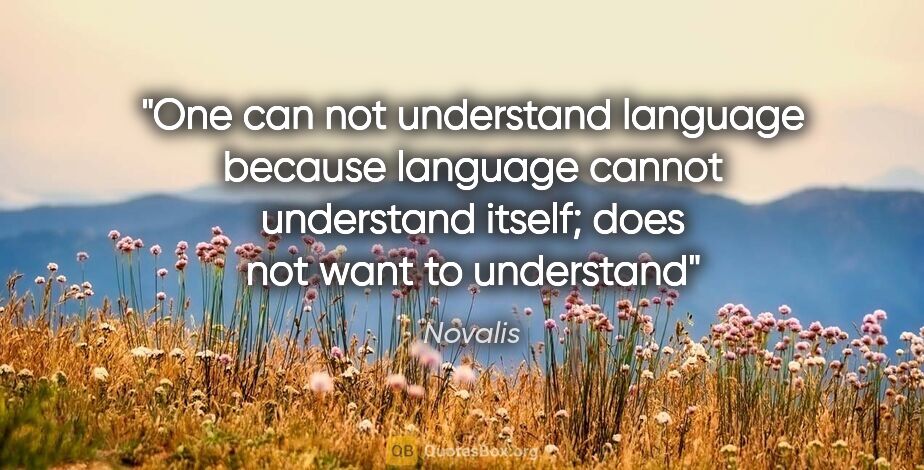 Novalis quote: "One can not understand language because language cannot..."
