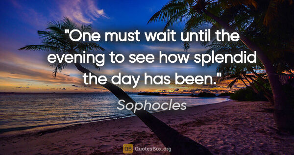 Sophocles quote: "One must wait until the evening to see how splendid the day..."