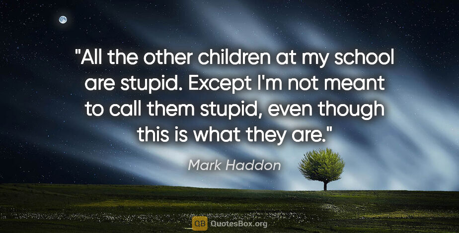 Mark Haddon quote: "All the other children at my school are stupid. Except I'm not..."