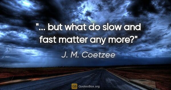 J. M. Coetzee quote: "... but what do slow and fast matter any more?"