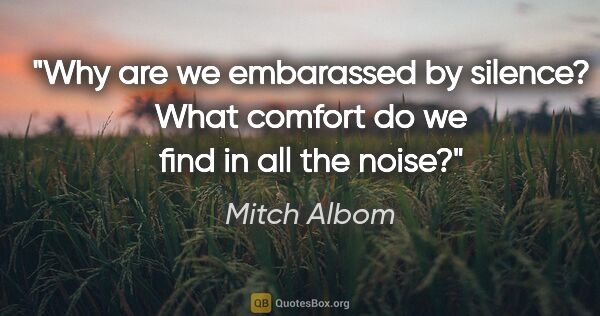 Mitch Albom quote: "Why are we embarassed by silence? What comfort do we find in..."