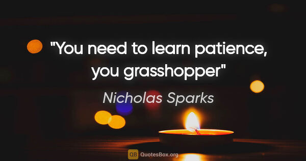 Nicholas Sparks quote: "You need to learn patience, you grasshopper"