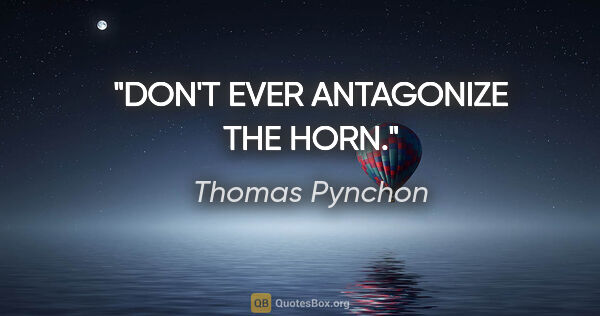 Thomas Pynchon quote: "DON'T EVER ANTAGONIZE THE HORN."