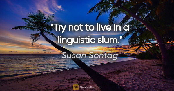 Susan Sontag quote: "Try not to live in a linguistic slum."