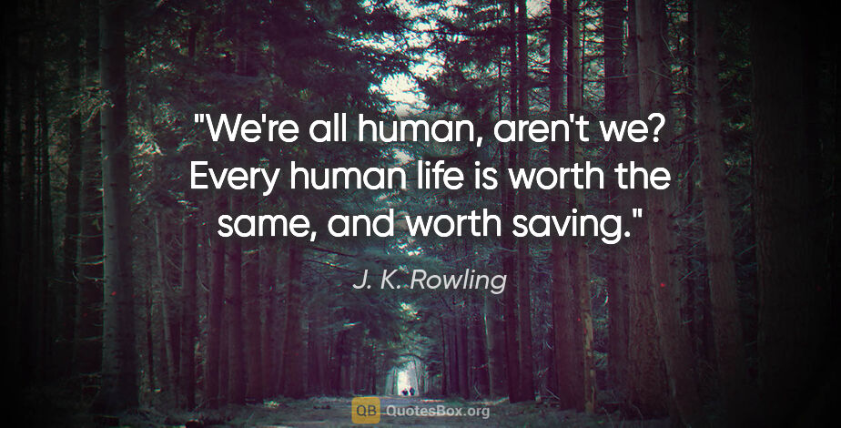 J. K. Rowling quote: "We're all human, aren't we? Every human life is worth the..."